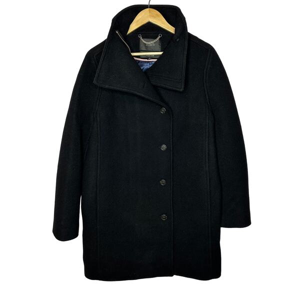 J.Crew Nello Gori Italian Stadium Cloth Villa Cocoon Black Wool Coat Size 2 Tall - Picture 2 of 12